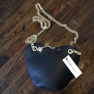 Prom Black gold chain heart shaped crossbody purse